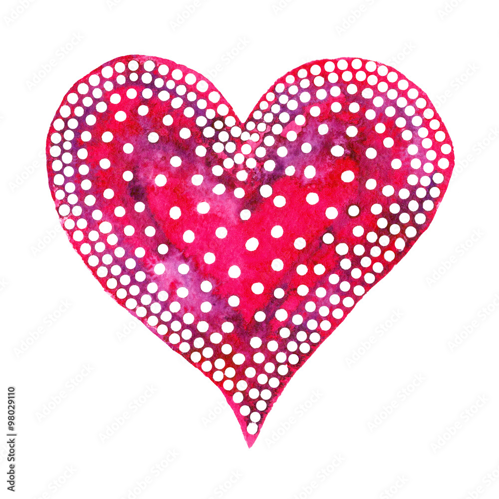 Happy Valentine Day! Watercolor painted heart,  element for your lovely design.Watercolor illustration for your card or poster