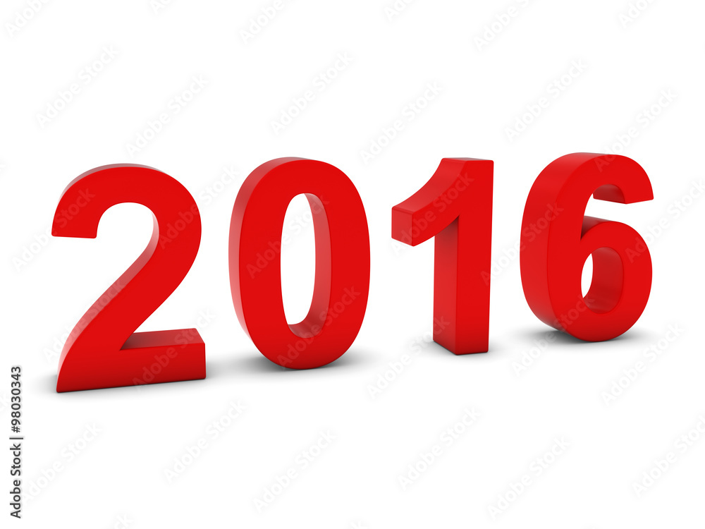 Red 2016 3D Numbers - Year Twenty Sixteen Isolated on White Red 2016 3D Numbers - Year Twenty Sixteen Isolated on White