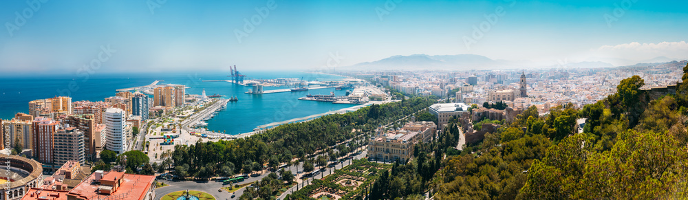 Panorama cityscape aerial view of Malaga, Spain