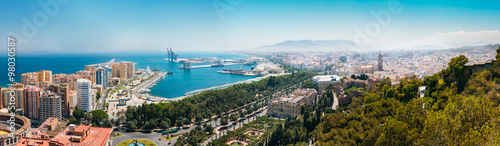 Panorama cityscape aerial view of Malaga, Spain