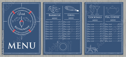 template fish menu on wood background