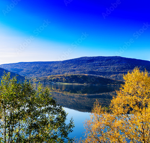 Horizontal vivid autumn in Norway background backdrop