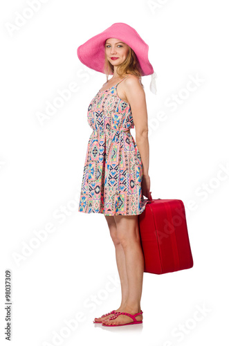 Woman in travelling concept on white