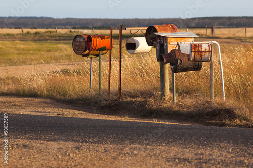 Homemade rusty steampunk mailboxes in Australia