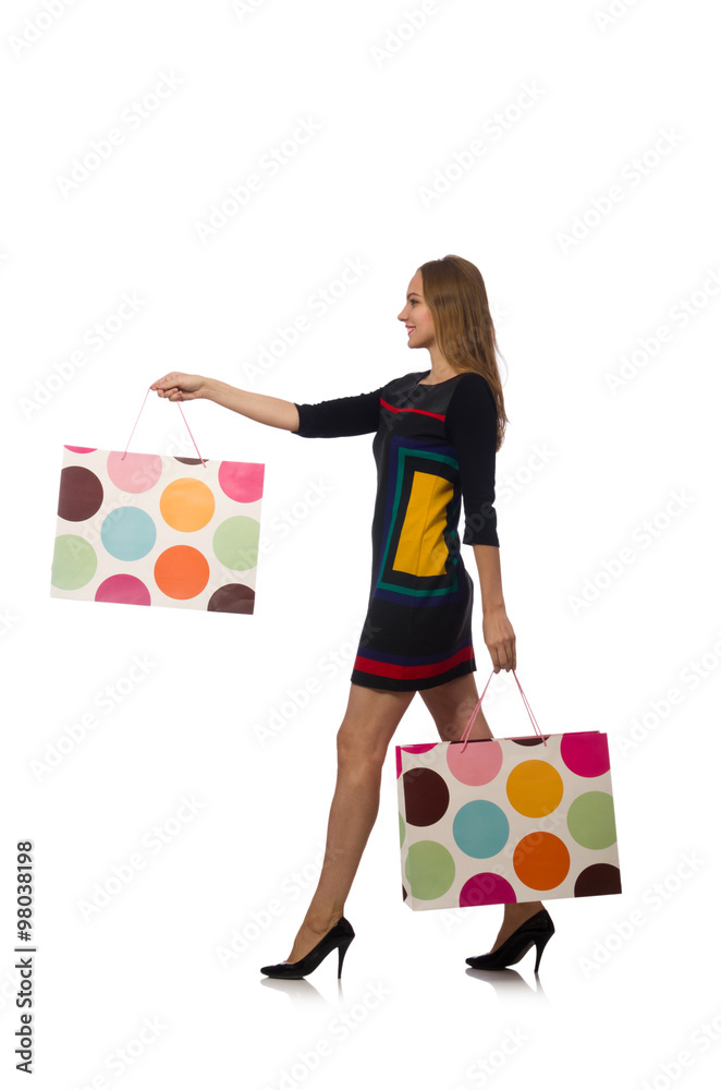 Woman with shopping bags isolated on white Woman with shopping bags isolated on white