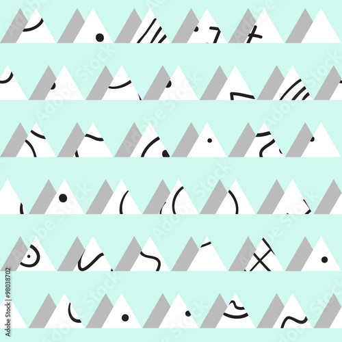 Seamless vintage abstract pattern with triangles in the style of 80 s. Fashion background in Memphis style.