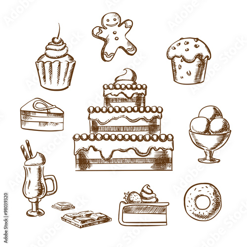 Sweet desserts icons with cake and pastry