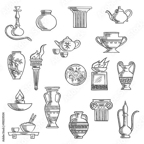 Various containers and kitchenware sketches