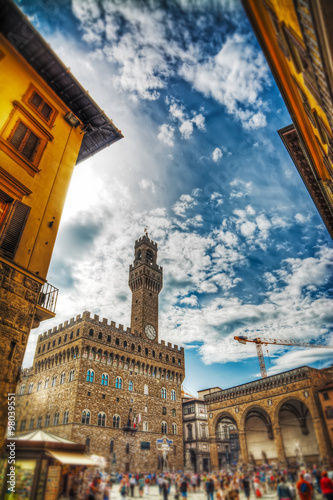 Piazza della Signoria in Florence under clouds