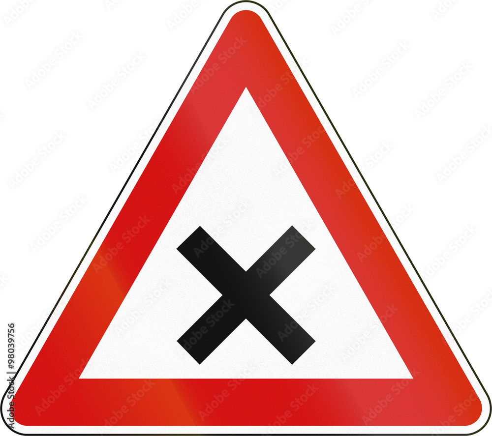 Obraz premium Slovenian road warning sign - Uncontrolled crossroads