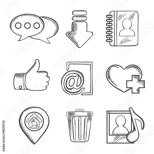 Multimedia and social media sketched icons
