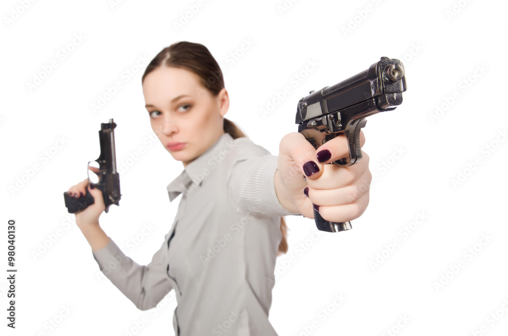 Young businesswoman in funny concept on white Young businesswoman in funny concept on white
