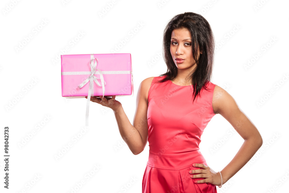 Pretty mixed race woman with box gift. Christmas Pretty mixed race woman with box gift. Christmas