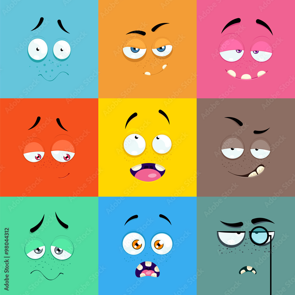 Set of cartoon faces with expression of emotions. Set of cartoon faces with expression of emotions.