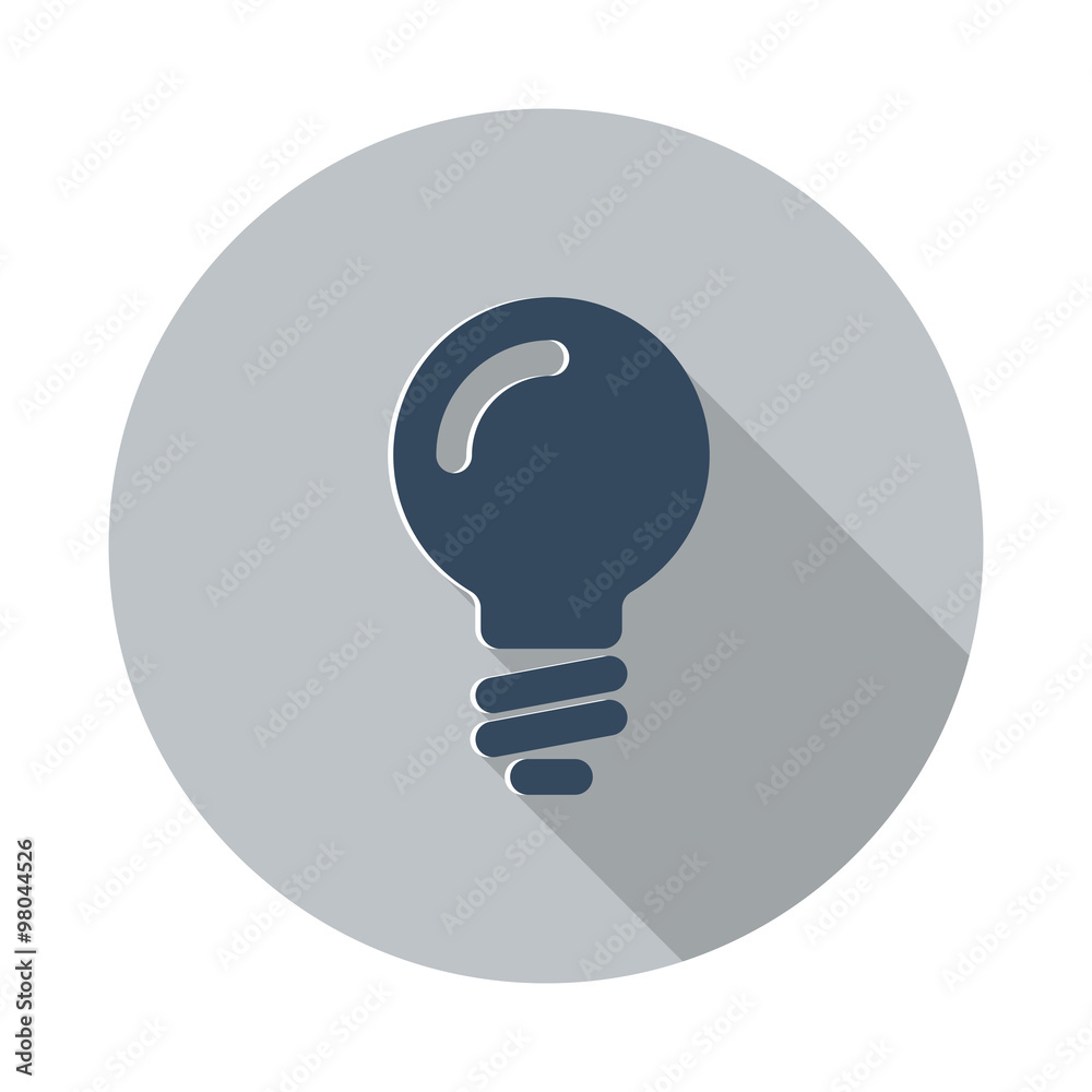 Flat Light Bulb icon with long shadow on grey circle Flat Light Bulb icon with long shadow on grey circle