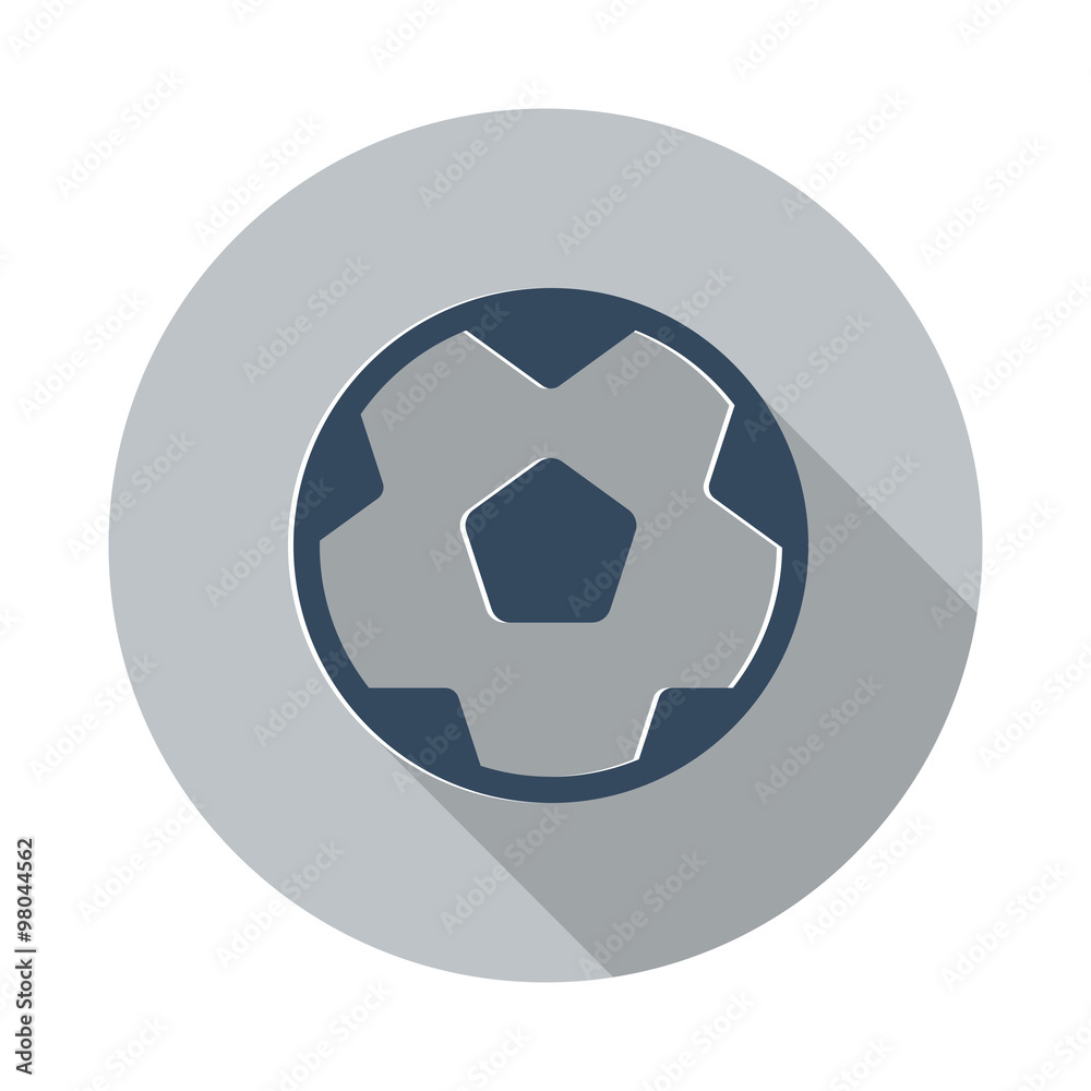 Flat Soccer Ball icon with long shadow on grey circle