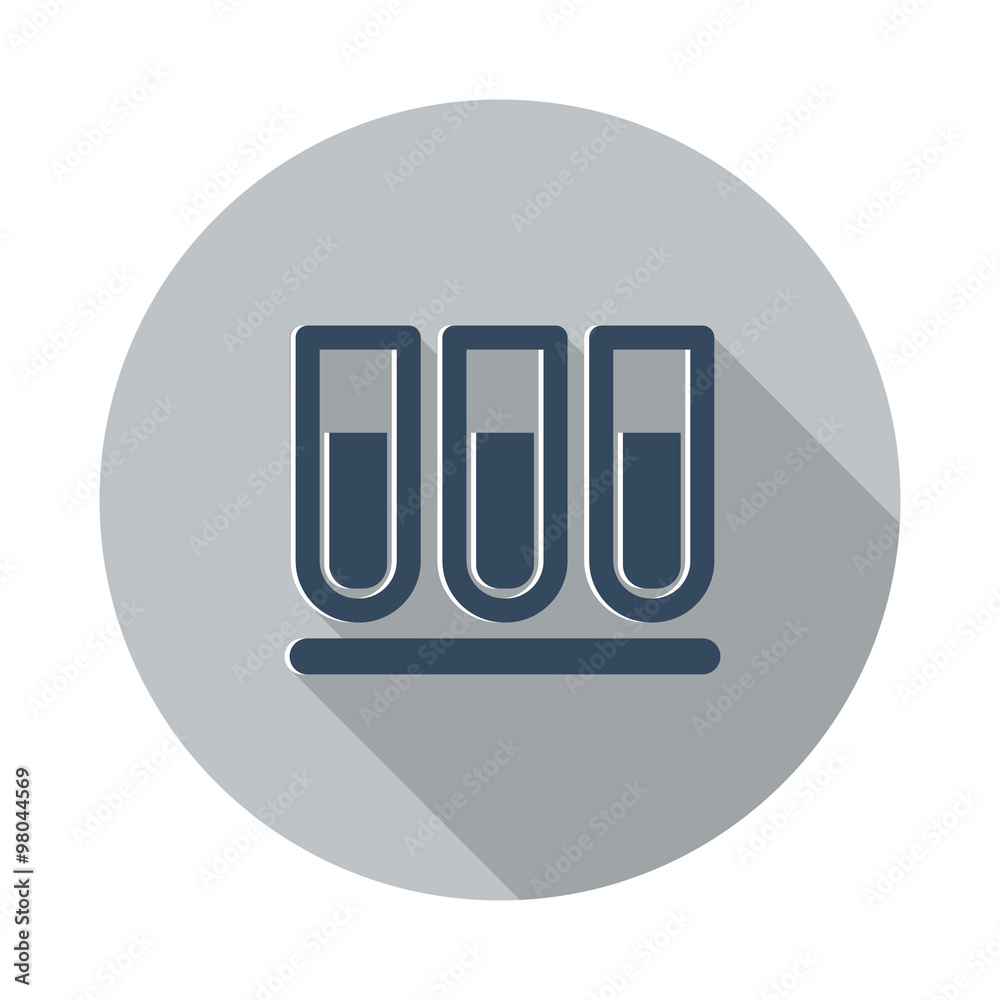 Flat Test Tube icon with long shadow on grey circle Flat Test Tube icon with long shadow on grey circle