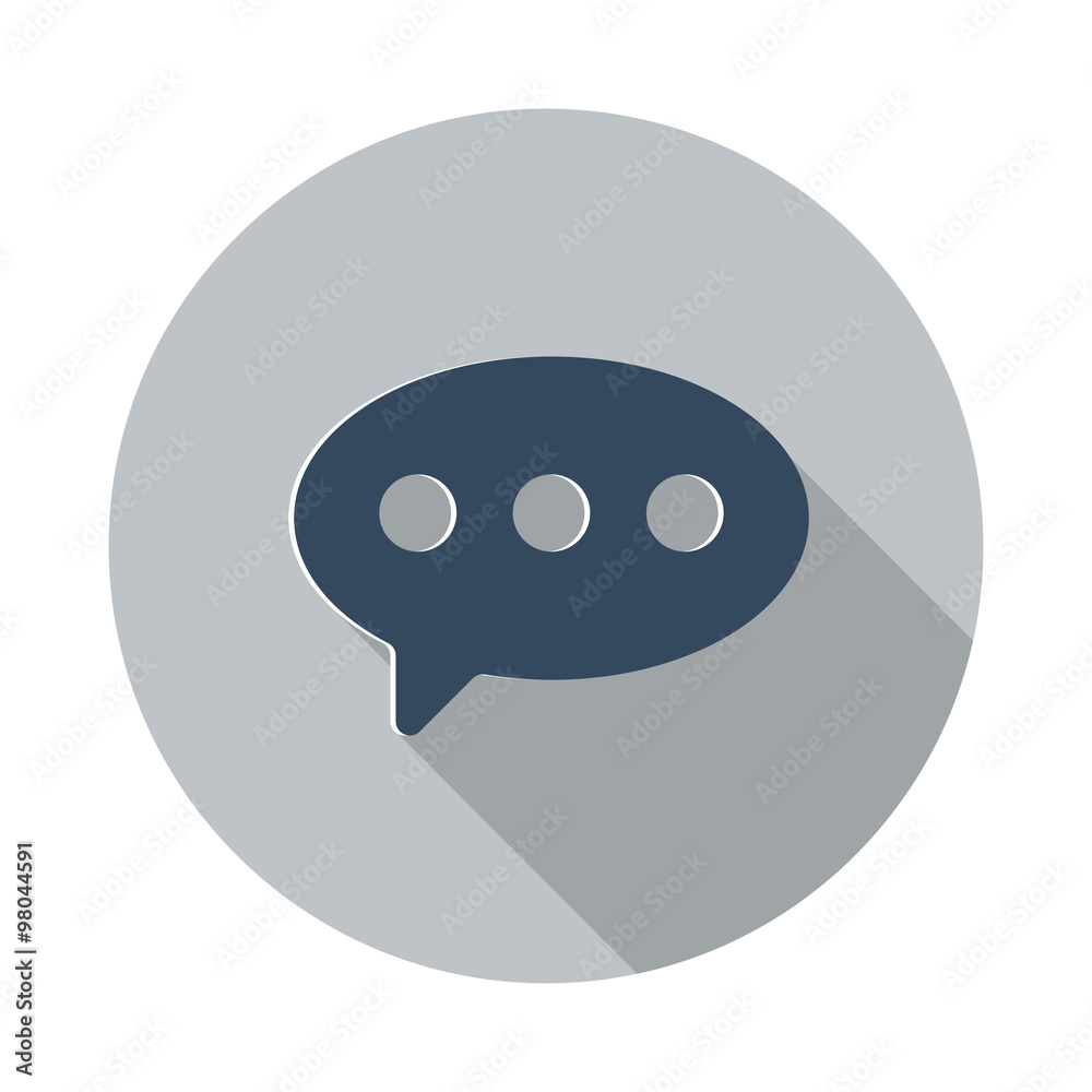 Flat Comment icon with long shadow on grey circle Flat Comment icon with long shadow on grey circle