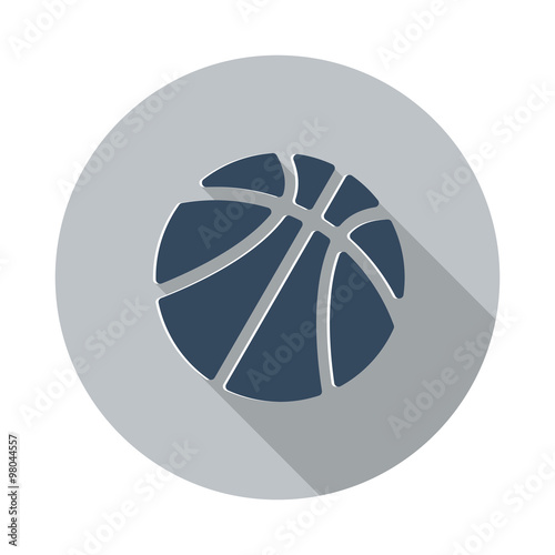Flat Basketball icon with long shadow on grey circle