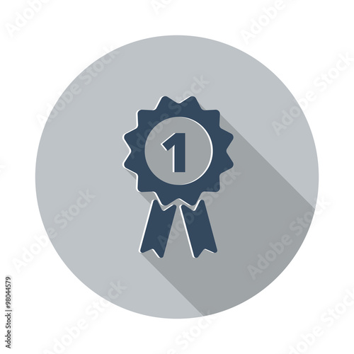 Flat Prize Ribbon icon with long shadow on grey circle