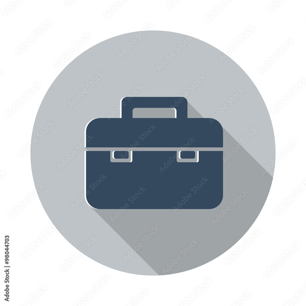 Flat Briefcase icon with long shadow on grey circle Flat Briefcase icon with long shadow on grey circle