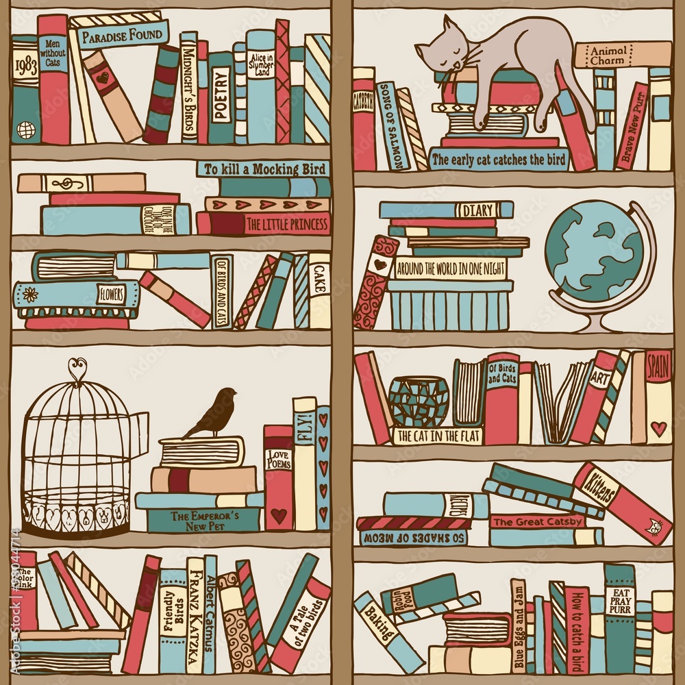 Handgezeichnetes Bücherregal (seamless pattern)