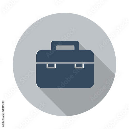 Flat Briefcase icon with long shadow on grey circle