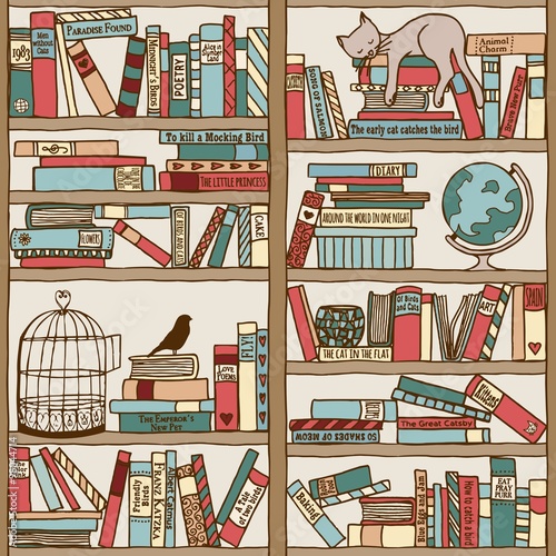 Handgezeichnetes Bücherregal (seamless pattern)