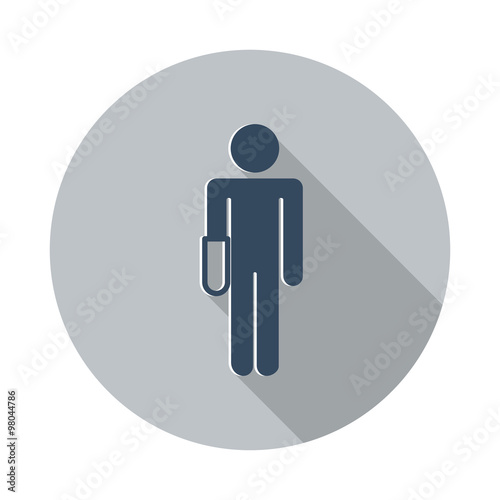 Flat Hand icon with long shadow on grey circle