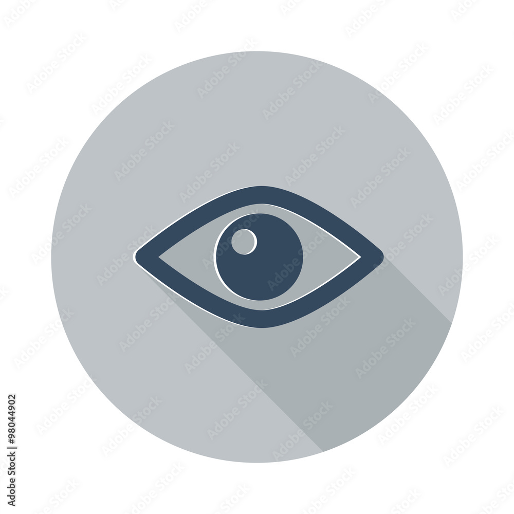 Flat Eye icon with long shadow on grey circle Flat Eye icon with long shadow on grey circle