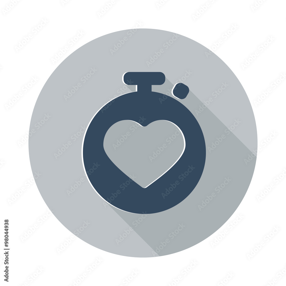 Flat Heart Rate Monitor icon with long shadow on grey circle Flat Heart Rate Monitor icon with long shadow on grey circle