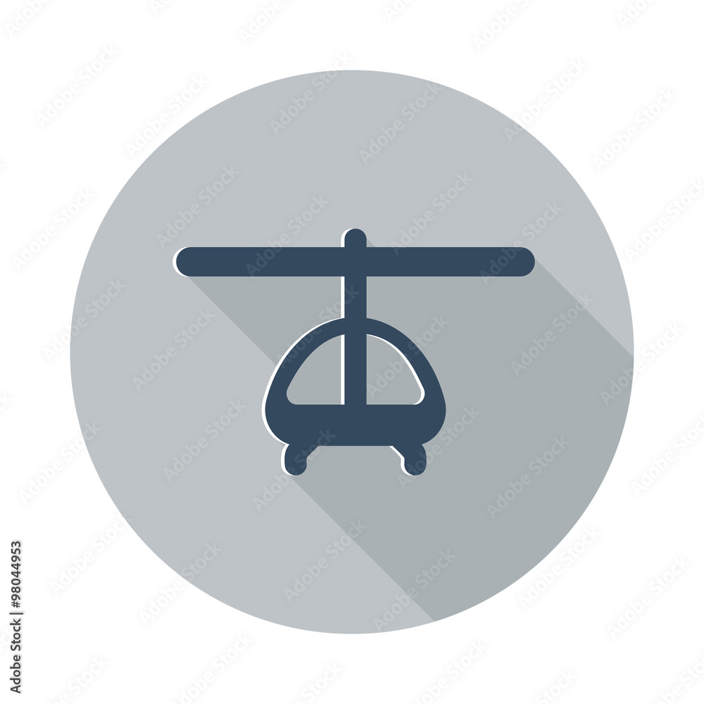 Flat Helicopter icon with long shadow on grey circle Flat Helicopter icon with long shadow on grey circle