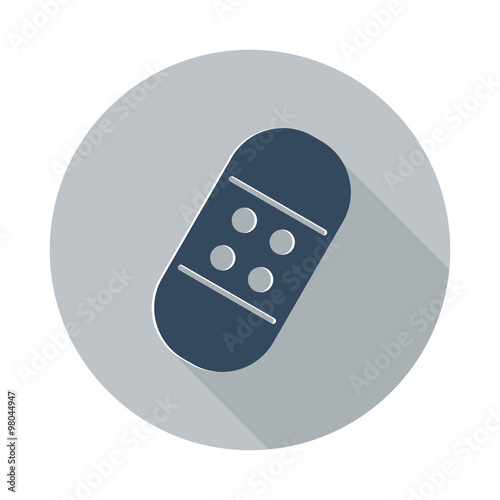 Flat Adhesive Bandage icon with long shadow on grey circle