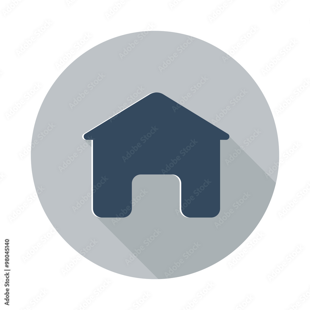 Flat Home icon with long shadow on grey circle Flat Home icon with long shadow on grey circle