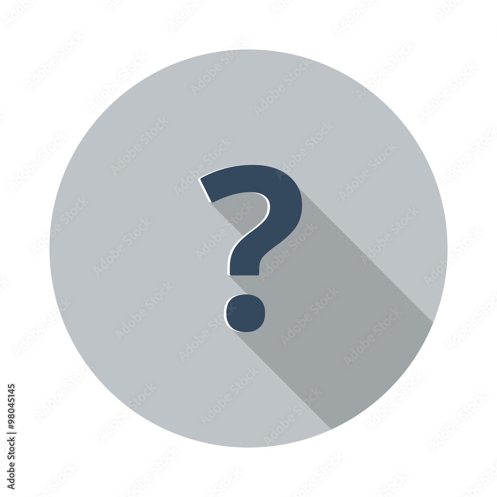 Flat Question Mark icon with long shadow on grey circle Flat Question Mark icon with long shadow on grey circle