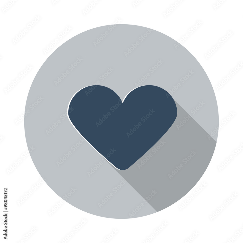 Flat Heart icon with long shadow on grey circle Flat Heart icon with long shadow on grey circle