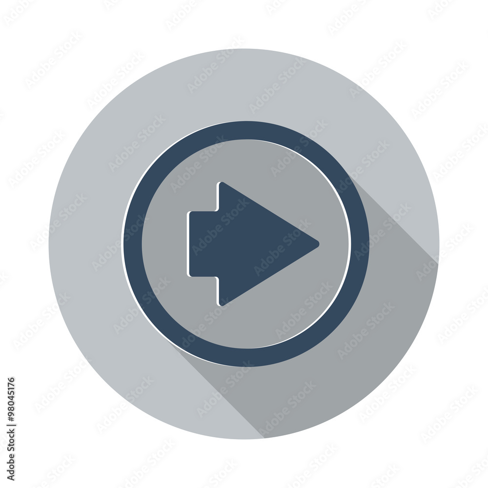 Flat Arrow Right icon with long shadow on grey circle