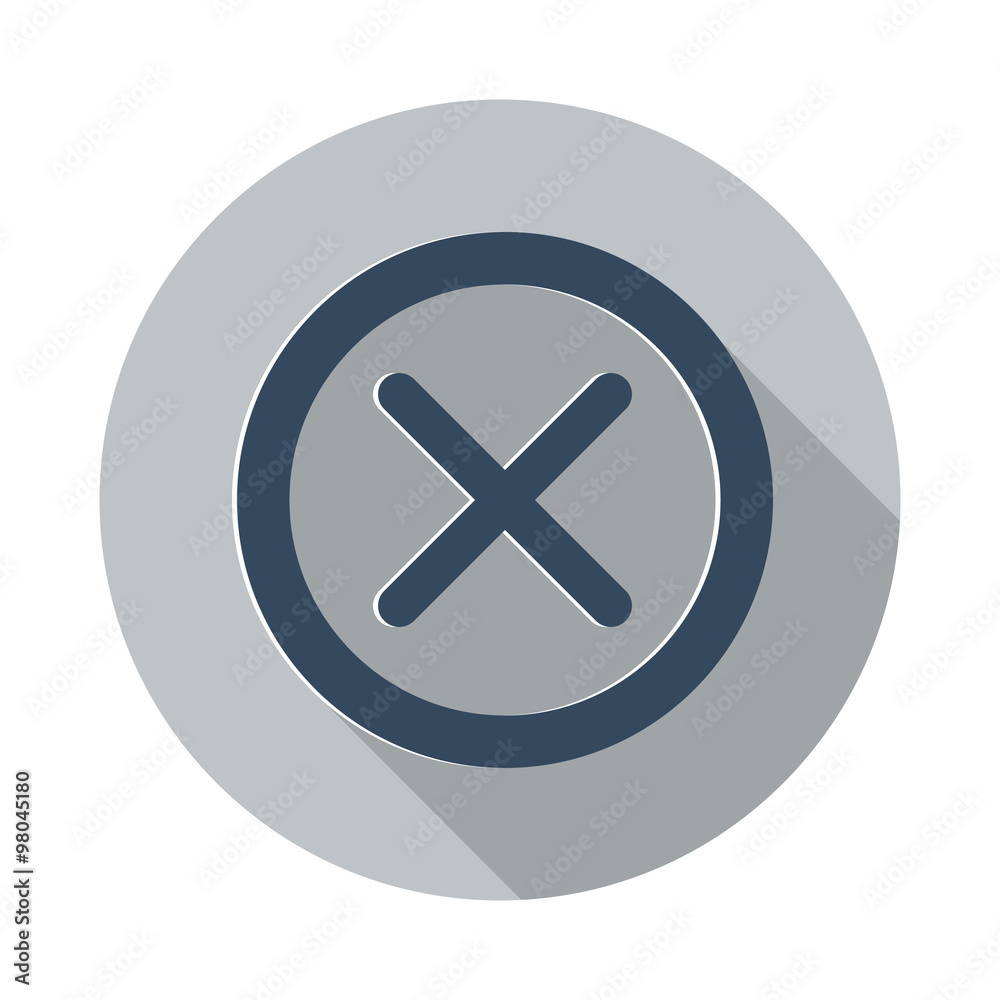 Flat Cancel icon with long shadow on grey circle