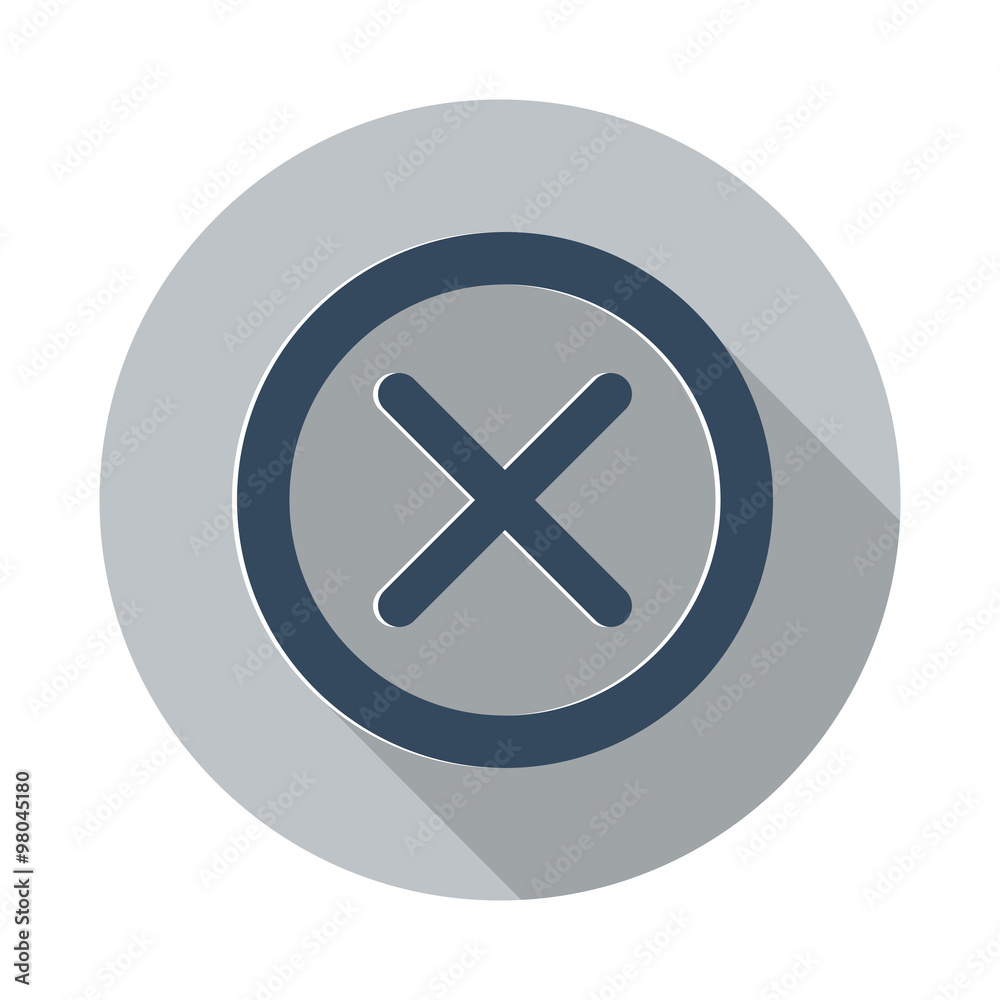 Flat Cancel icon with long shadow on grey circle Flat Cancel icon with long shadow on grey circle