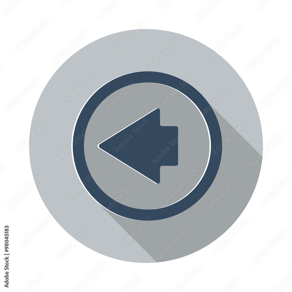 Flat Arrow Left icon with long shadow on grey circle Flat Arrow Left icon with long shadow on grey circle