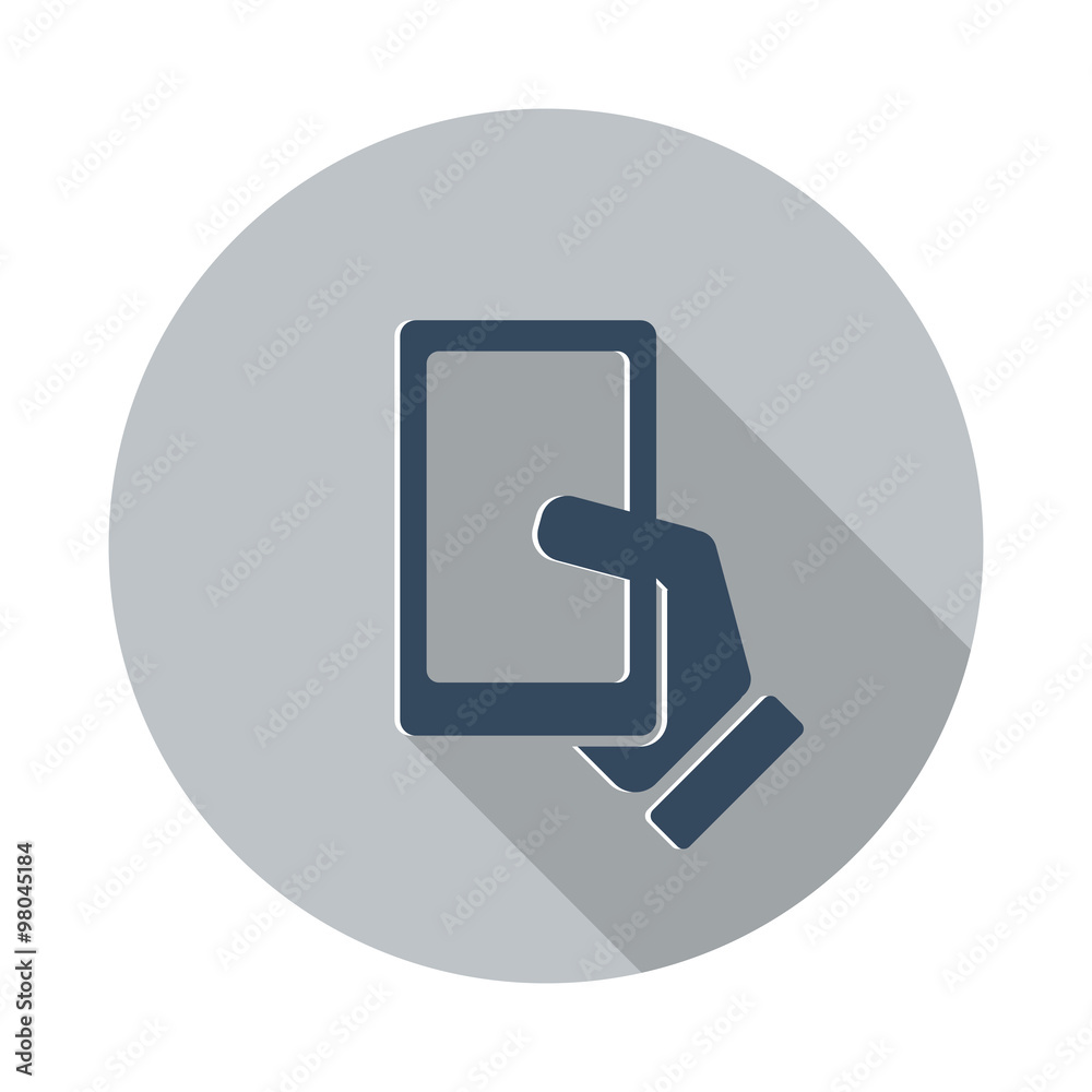 Flat Smartphone icon with long shadow on grey circle Flat Smartphone icon with long shadow on grey circle