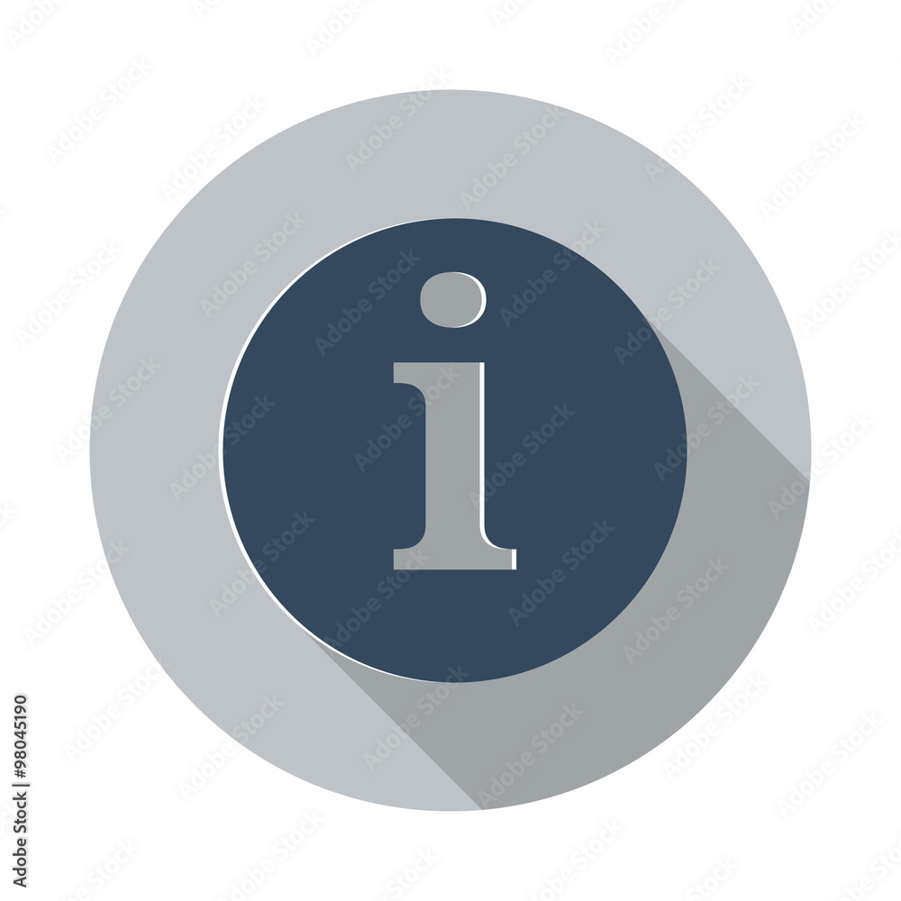 Flat Information icon with long shadow on grey circle Flat Information icon with long shadow on grey circle