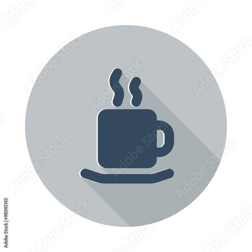 Flat Coffee icon with long shadow on grey circle