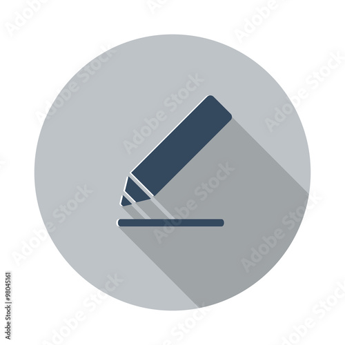 Flat Sign Here icon with long shadow on grey circle