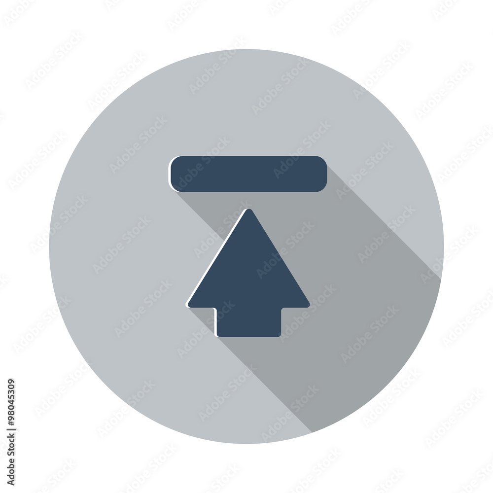 Flat Upload icon with long shadow on grey circle