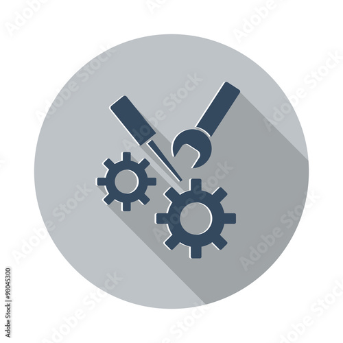 Flat Service icon with long shadow on grey circle