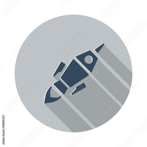 Flat Rocket Launch icon with long shadow on grey circle