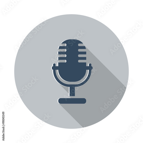 Flat Microphone icon with long shadow on grey circle