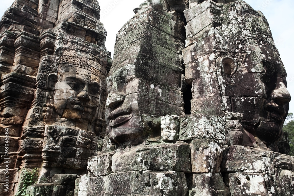 Faces of King Yayavarmann VII on the beautiful Bayon temple, Ang