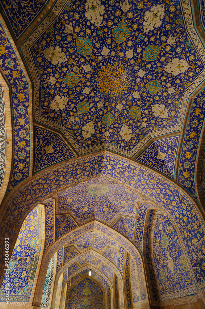 Interior of the Imam Mosque in Isfahan, Iran.
